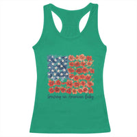 Funny 4th Of July Pregnancy Announcement Racerback Tank Top Growing An American Baby USA Flag Flowers - Wonder Print Shop