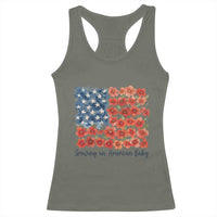 Funny 4th Of July Pregnancy Announcement Racerback Tank Top Growing An American Baby USA Flag Flowers - Wonder Print Shop