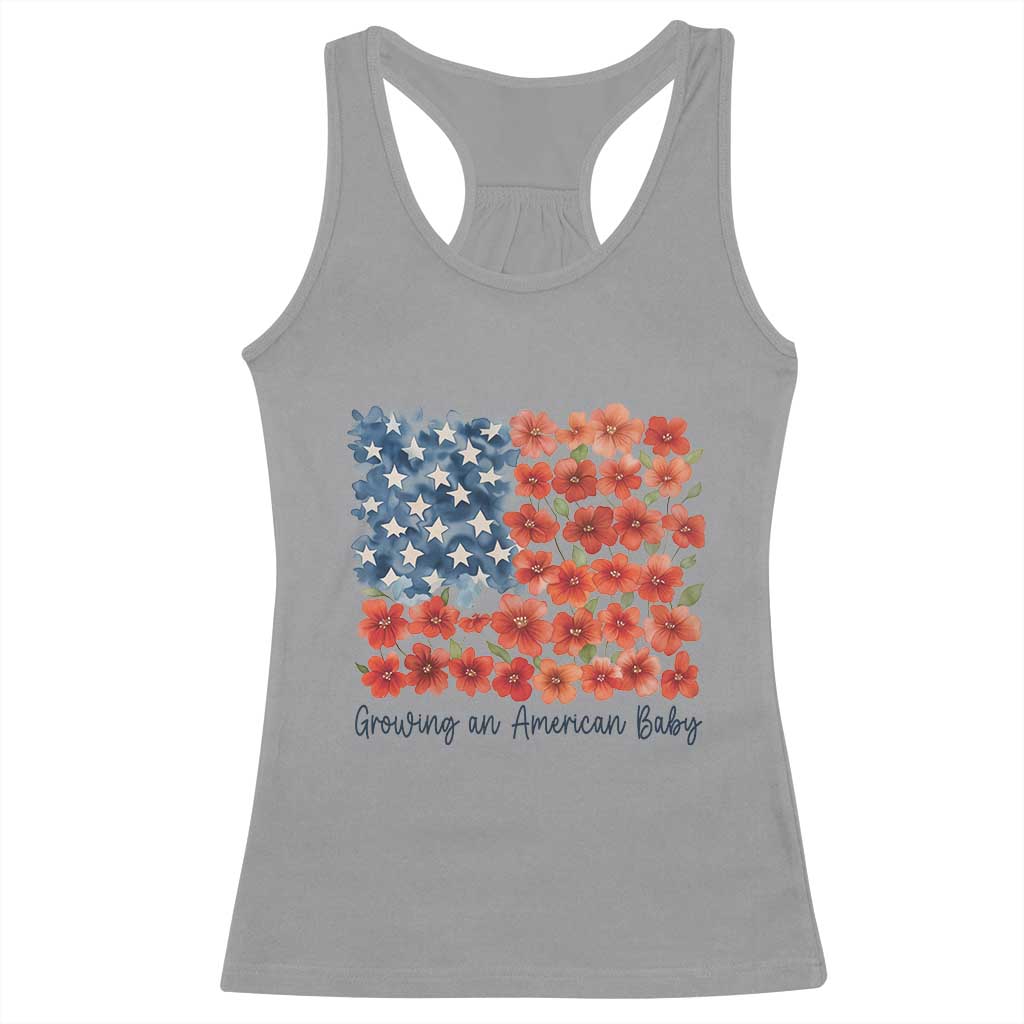 Funny 4th Of July Pregnancy Announcement Racerback Tank Top Growing An American Baby USA Flag Flowers - Wonder Print Shop