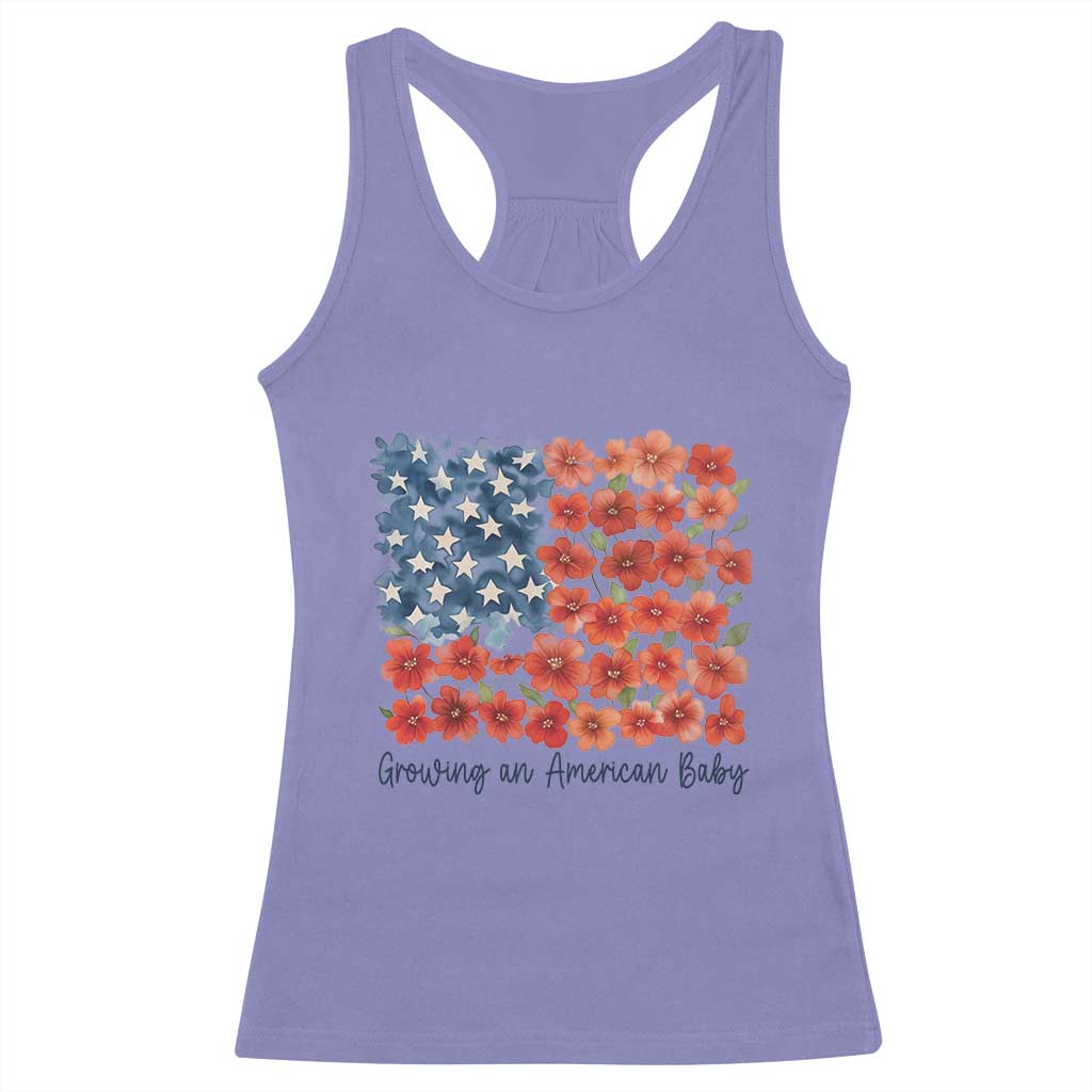 Funny 4th Of July Pregnancy Announcement Racerback Tank Top Growing An American Baby USA Flag Flowers - Wonder Print Shop