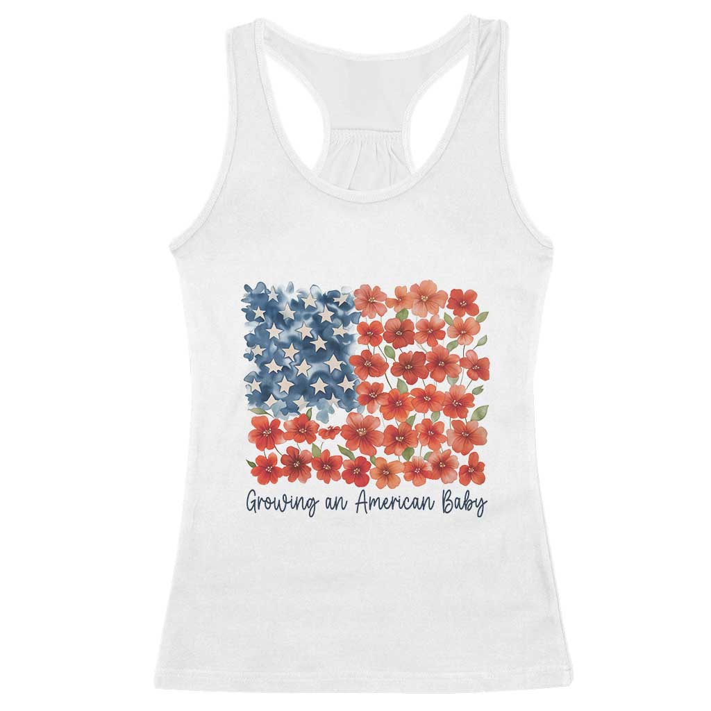 Funny 4th Of July Pregnancy Announcement Racerback Tank Top Growing An American Baby USA Flag Flowers - Wonder Print Shop