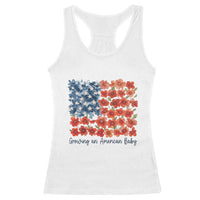 Funny 4th Of July Pregnancy Announcement Racerback Tank Top Growing An American Baby USA Flag Flowers - Wonder Print Shop
