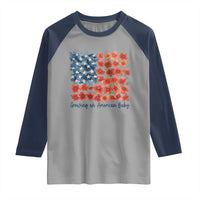 Funny 4th Of July Pregnancy Announcement Raglan Shirt Growing An American Baby USA Flag Flowers - Wonder Print Shop