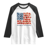 Funny 4th Of July Pregnancy Announcement Raglan Shirt Growing An American Baby USA Flag Flowers - Wonder Print Shop