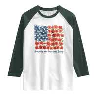 Funny 4th Of July Pregnancy Announcement Raglan Shirt Growing An American Baby USA Flag Flowers - Wonder Print Shop