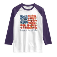 Funny 4th Of July Pregnancy Announcement Raglan Shirt Growing An American Baby USA Flag Flowers - Wonder Print Shop