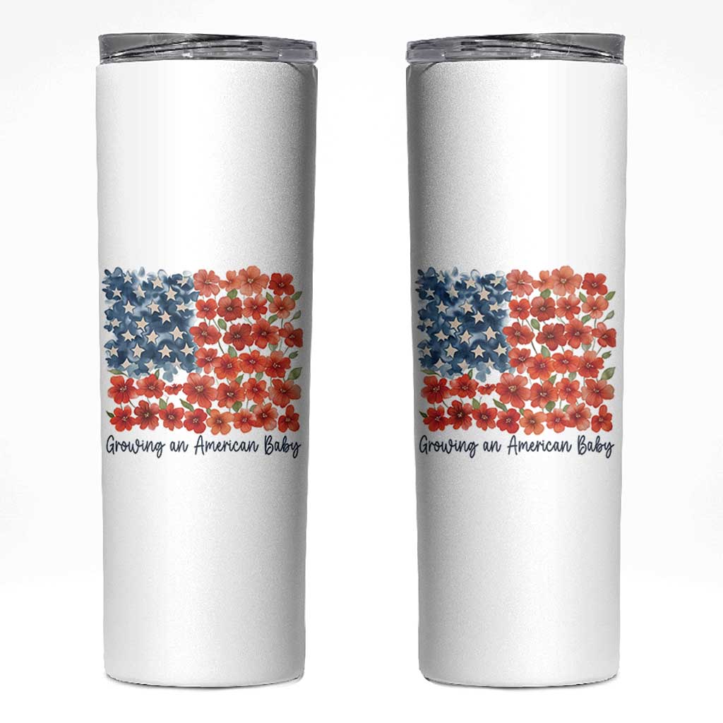Funny 4th Of July Pregnancy Announcement Skinny Tumbler Growing An American Baby USA Flag Flowers - Wonder Print Shop