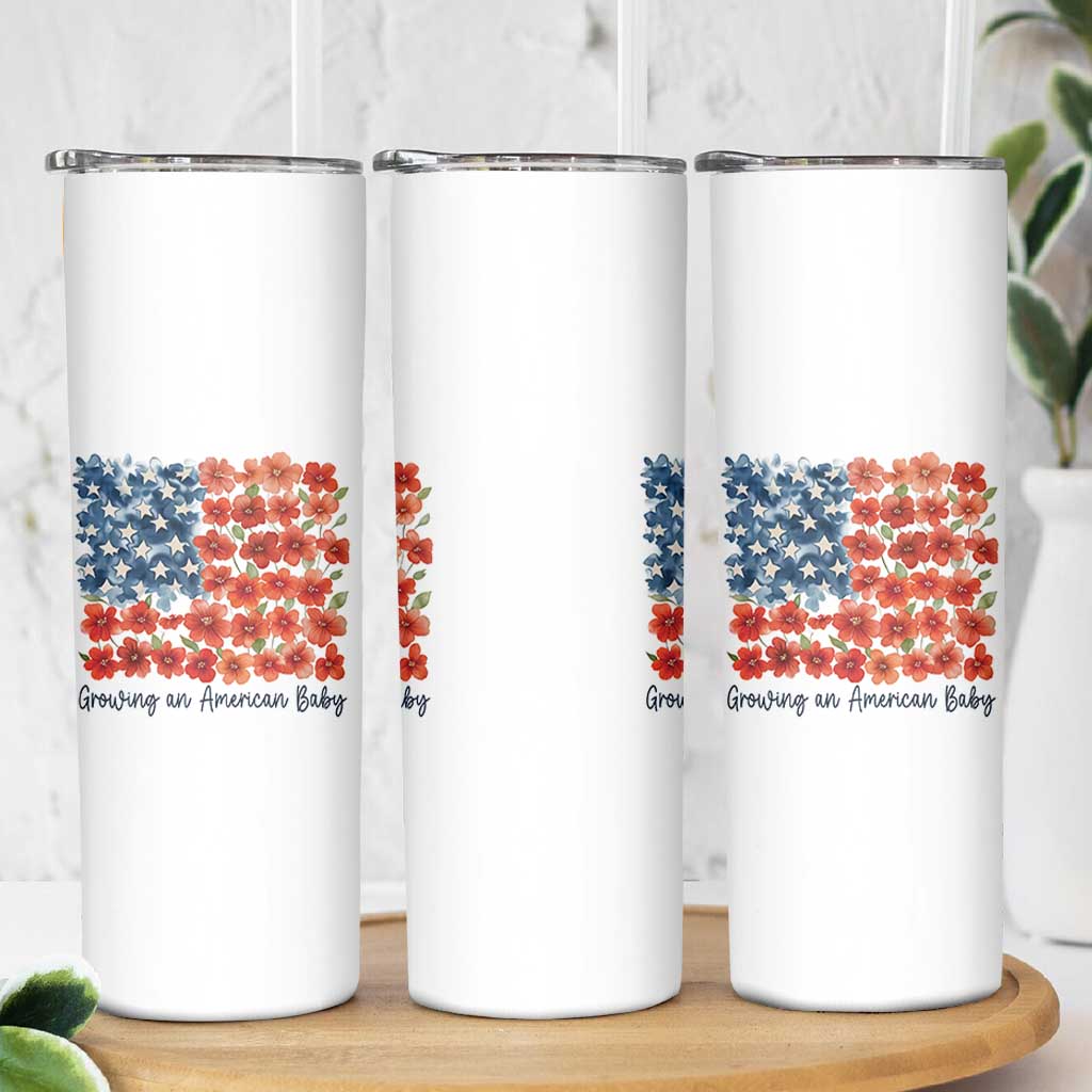 Funny 4th Of July Pregnancy Announcement Skinny Tumbler Growing An American Baby USA Flag Flowers - Wonder Print Shop
