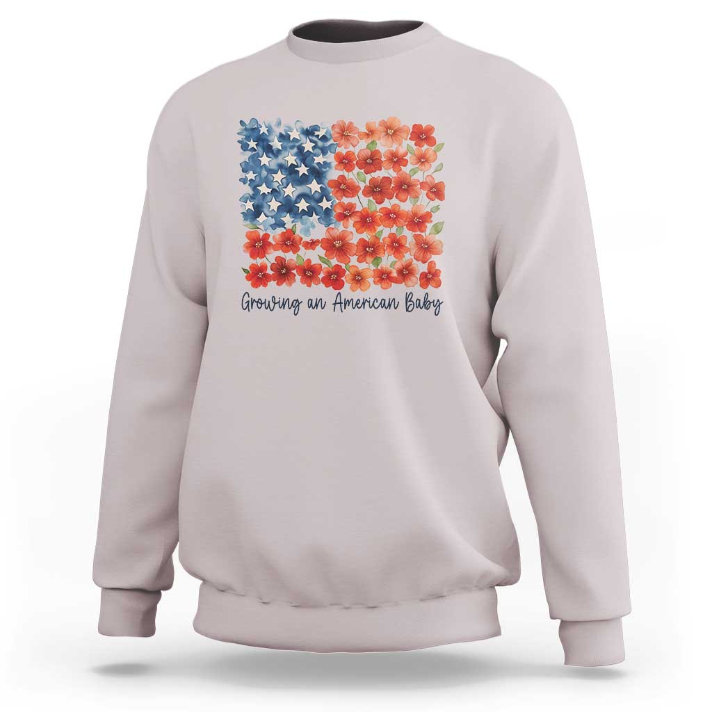 Funny 4th Of July Pregnancy Announcement Sweatshirt Growing An American Baby USA Flag Flowers - Wonder Print Shop