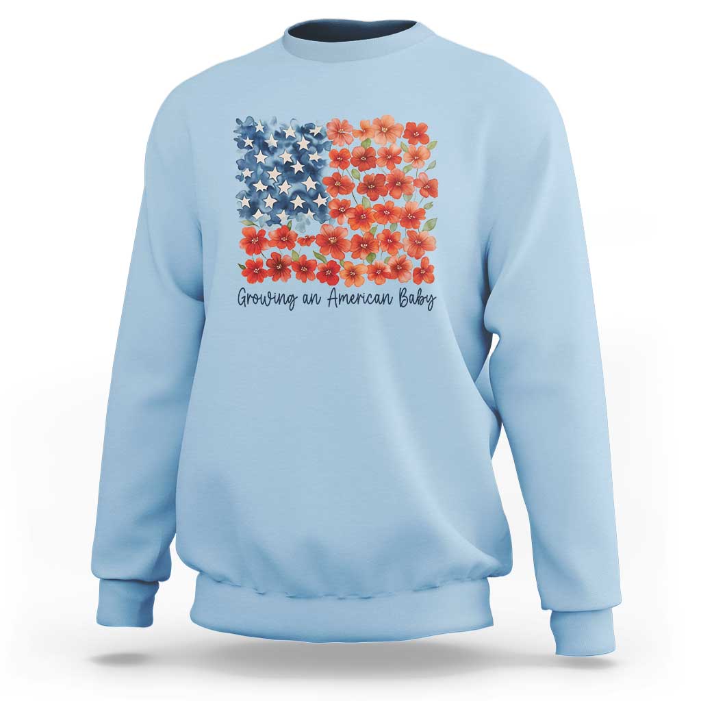 Funny 4th Of July Pregnancy Announcement Sweatshirt Growing An American Baby USA Flag Flowers - Wonder Print Shop