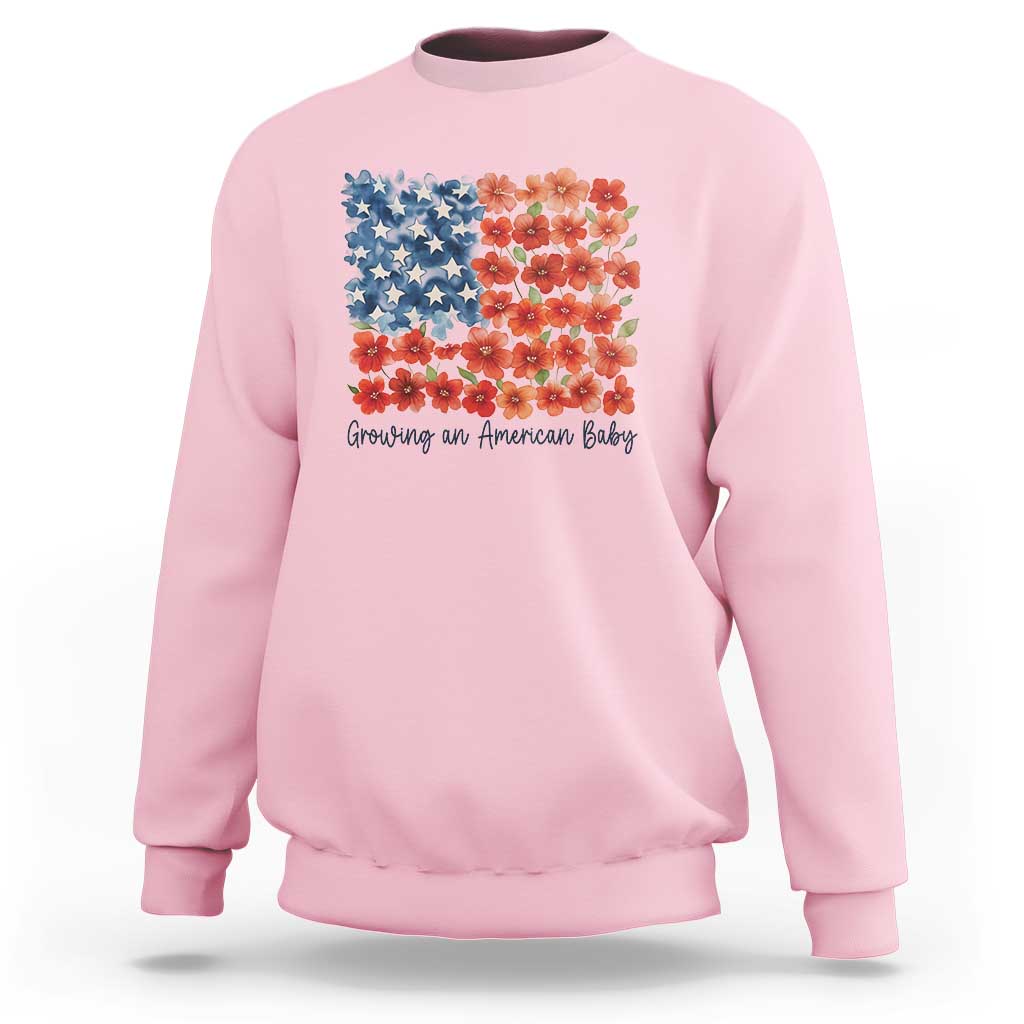 Funny 4th Of July Pregnancy Announcement Sweatshirt Growing An American Baby USA Flag Flowers - Wonder Print Shop