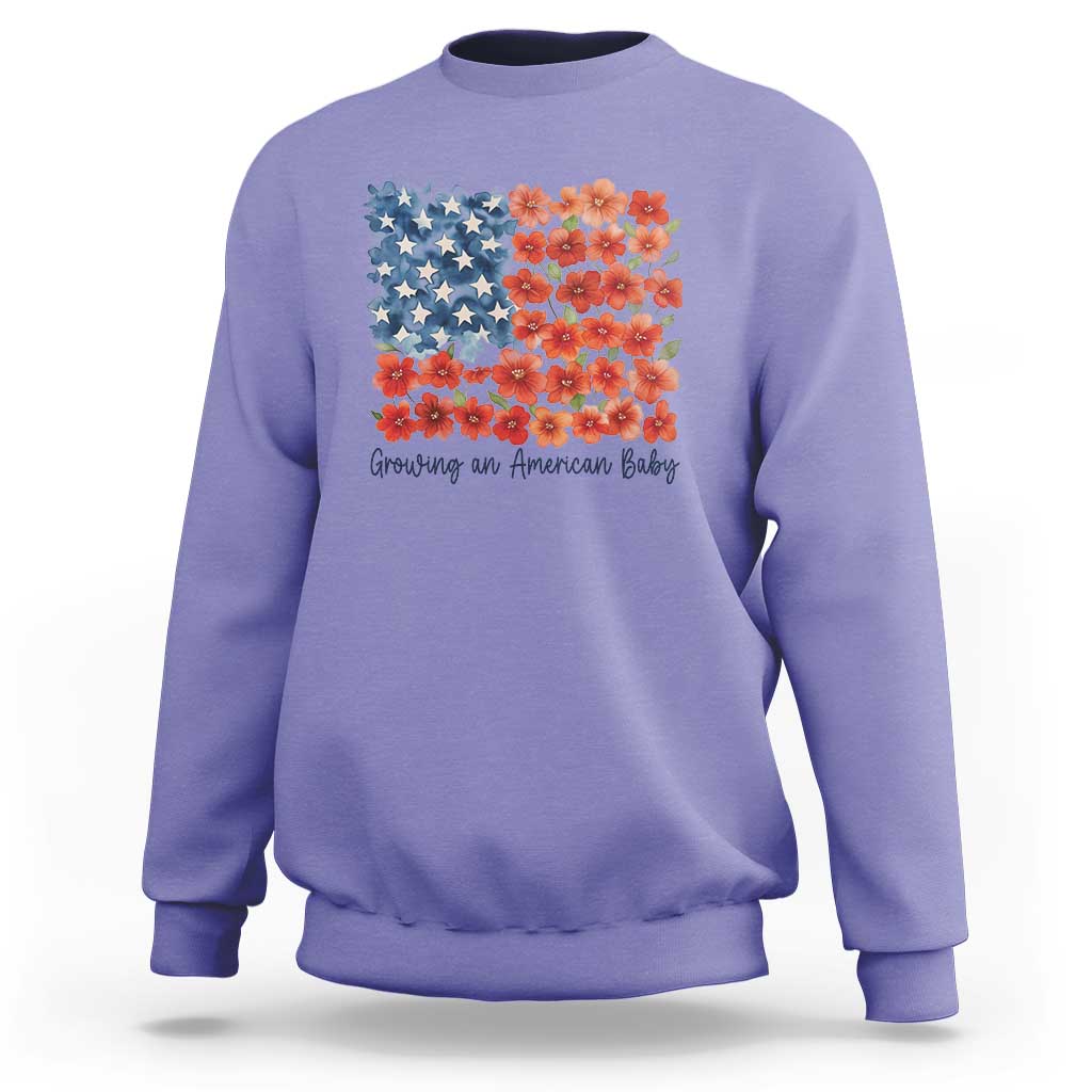 Funny 4th Of July Pregnancy Announcement Sweatshirt Growing An American Baby USA Flag Flowers - Wonder Print Shop