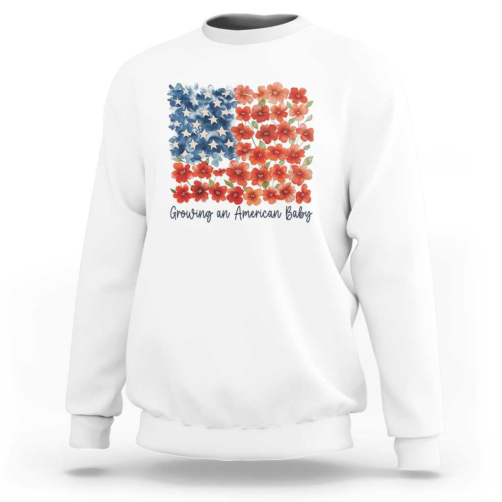 Funny 4th Of July Pregnancy Announcement Sweatshirt Growing An American Baby USA Flag Flowers - Wonder Print Shop