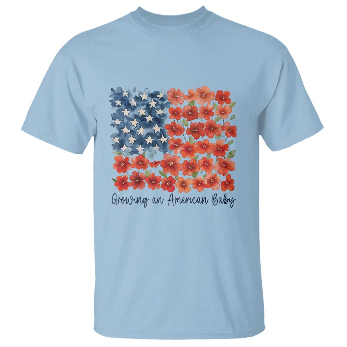 Funny 4th Of July Pregnancy Announcement T Shirt Growing An American Baby USA Flag Flowers - Wonder Print Shop