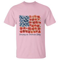 Funny 4th Of July Pregnancy Announcement T Shirt Growing An American Baby USA Flag Flowers - Wonder Print Shop