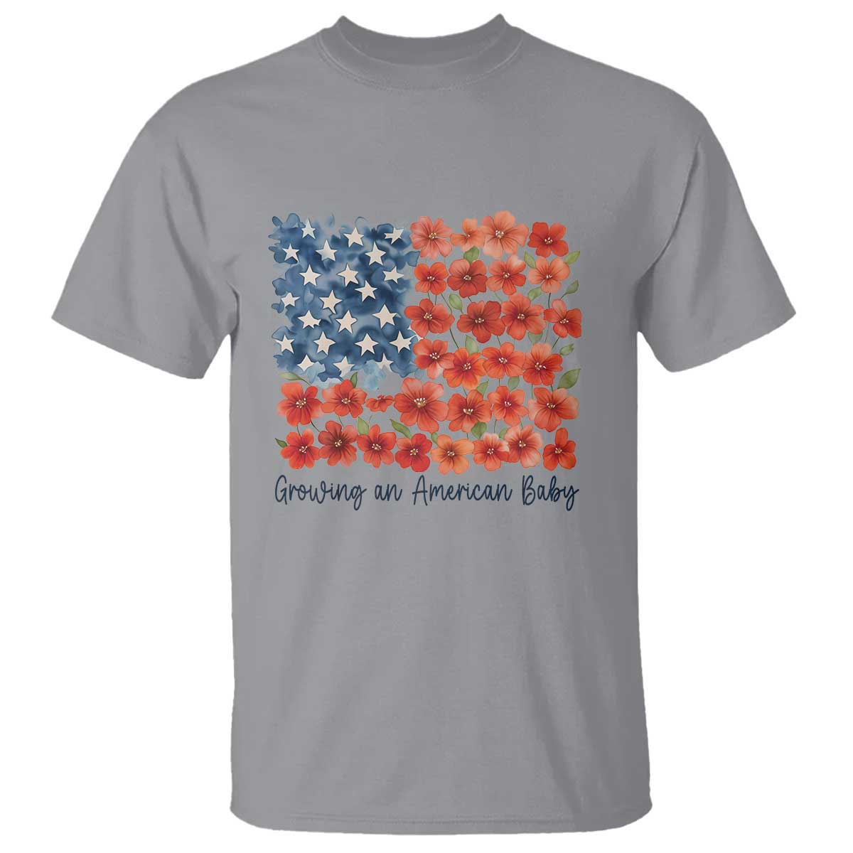 Funny 4th Of July Pregnancy Announcement T Shirt Growing An American Baby USA Flag Flowers - Wonder Print Shop