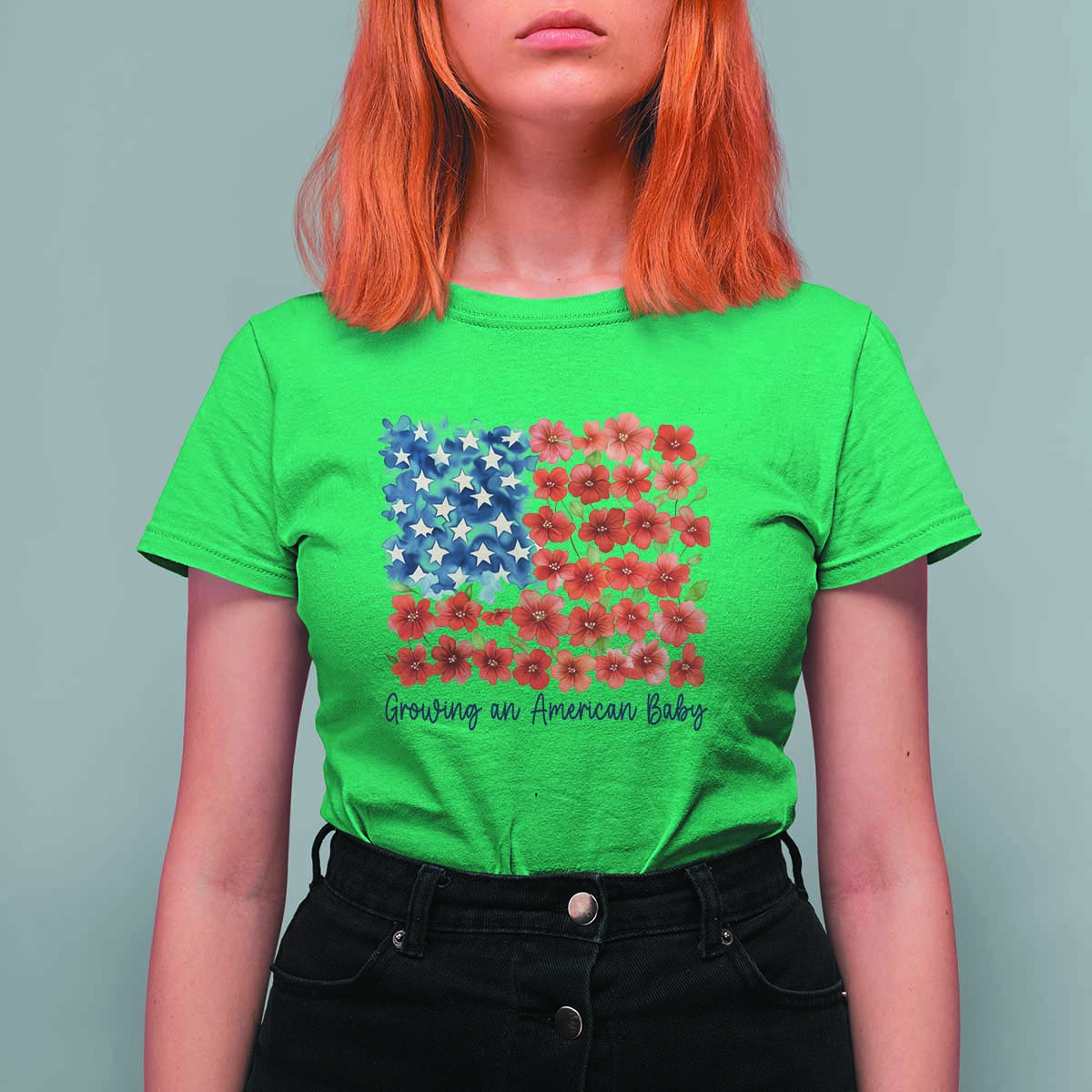 Funny 4th Of July Pregnancy Announcement T Shirt For Women Growing An American Baby USA Flag Flowers - Wonder Print Shop