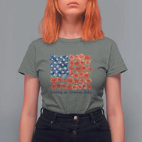 Funny 4th Of July Pregnancy Announcement T Shirt For Women Growing An American Baby USA Flag Flowers - Wonder Print Shop