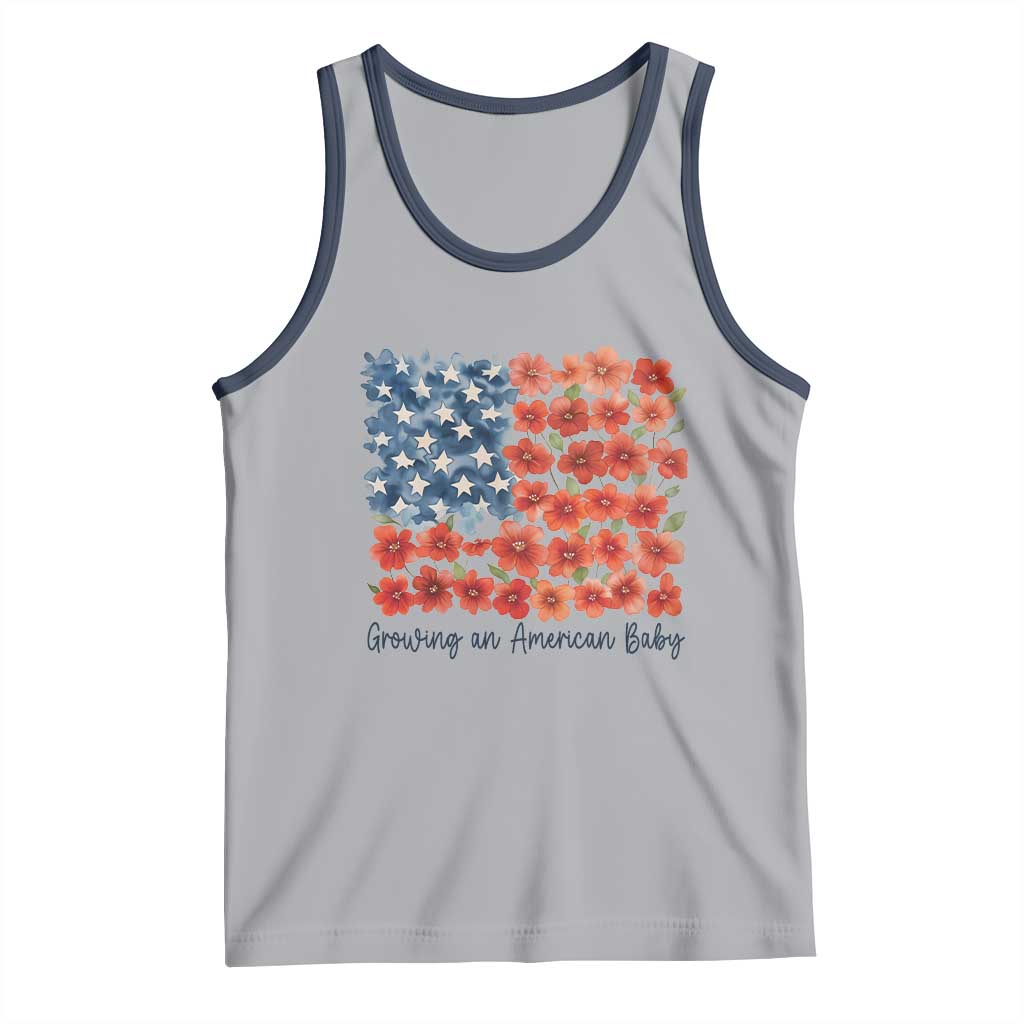Funny 4th Of July Pregnancy Announcement Tank Top Growing An American Baby USA Flag Flowers - Wonder Print Shop