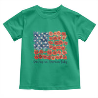 Funny 4th Of July Pregnancy Announcement Toddler T Shirt Growing An American Baby USA Flag Flowers - Wonder Print Shop