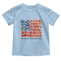 Funny 4th Of July Pregnancy Announcement Toddler T Shirt Growing An American Baby USA Flag Flowers - Wonder Print Shop