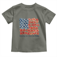 Funny 4th Of July Pregnancy Announcement Toddler T Shirt Growing An American Baby USA Flag Flowers - Wonder Print Shop