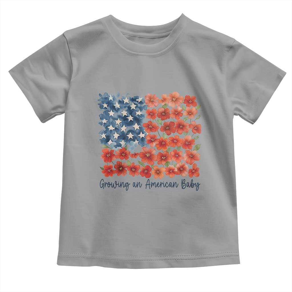 Funny 4th Of July Pregnancy Announcement Toddler T Shirt Growing An American Baby USA Flag Flowers - Wonder Print Shop