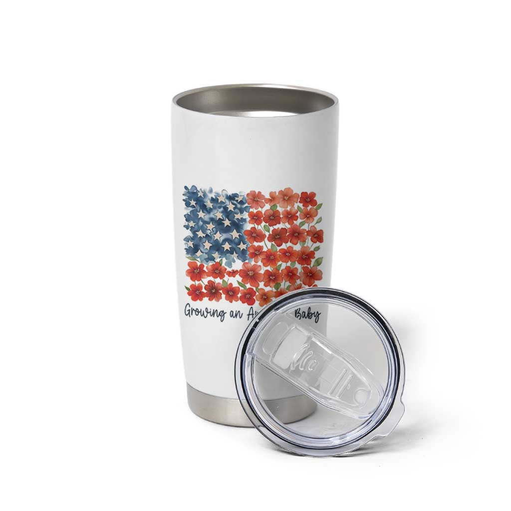 Funny 4th Of July Pregnancy Announcement Tumbler Cup Growing An American Baby USA Flag Flowers - Wonder Print Shop