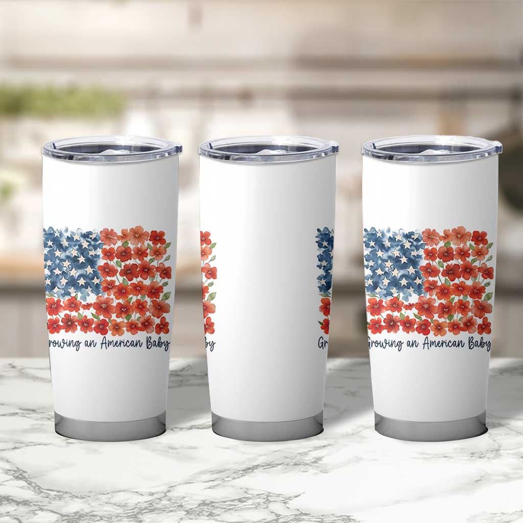 Funny 4th Of July Pregnancy Announcement Tumbler Cup Growing An American Baby USA Flag Flowers - Wonder Print Shop