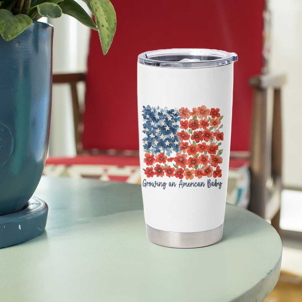 Funny 4th Of July Pregnancy Announcement Tumbler Cup Growing An American Baby USA Flag Flowers - Wonder Print Shop