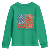 Funny 4th Of July Pregnancy Announcement Youth Sweatshirt Growing An American Baby USA Flag Flowers - Wonder Print Shop