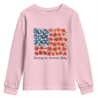 Funny 4th Of July Pregnancy Announcement Youth Sweatshirt Growing An American Baby USA Flag Flowers - Wonder Print Shop