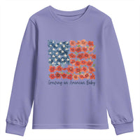 Funny 4th Of July Pregnancy Announcement Youth Sweatshirt Growing An American Baby USA Flag Flowers - Wonder Print Shop