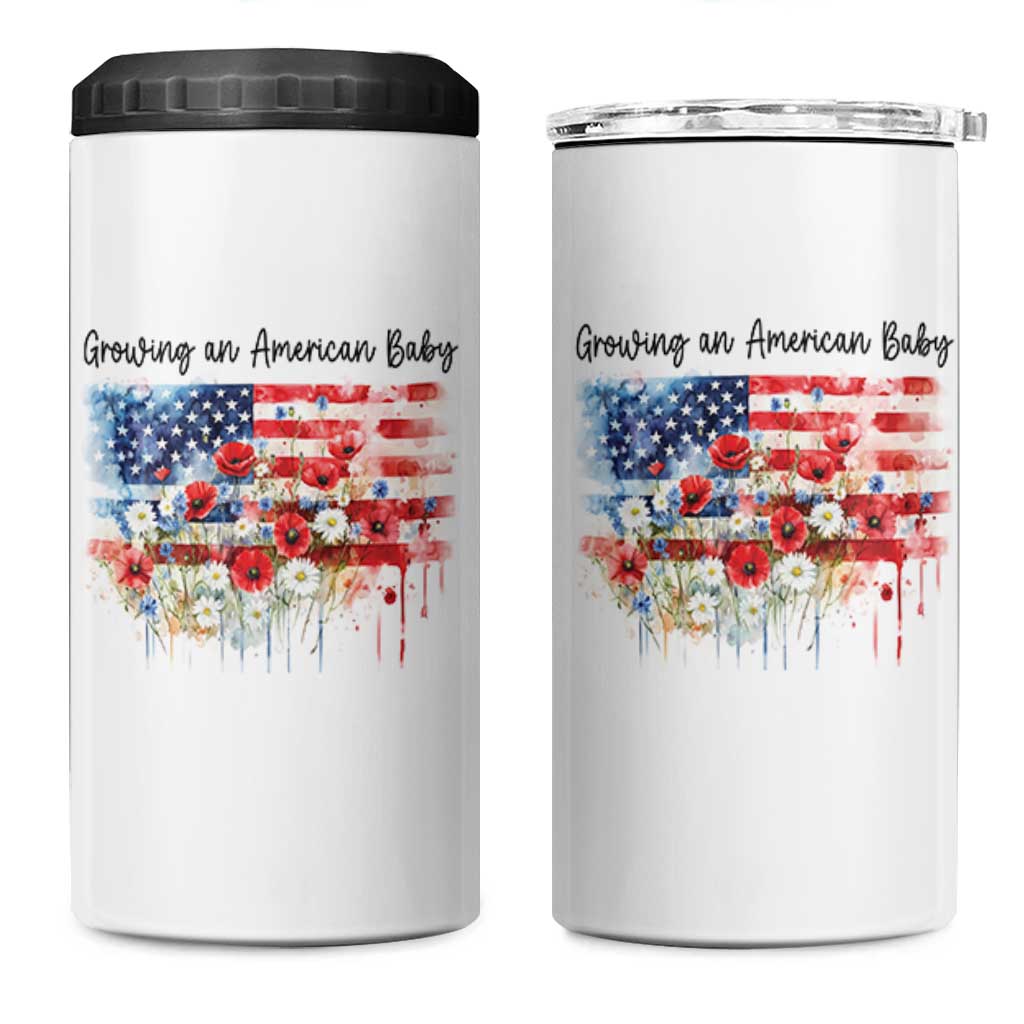 Funny 4th Of July Pregnancy Announcement 4 in 1 Can Cooler Tumbler Growing An American Baby USA Flag - Wonder Print Shop