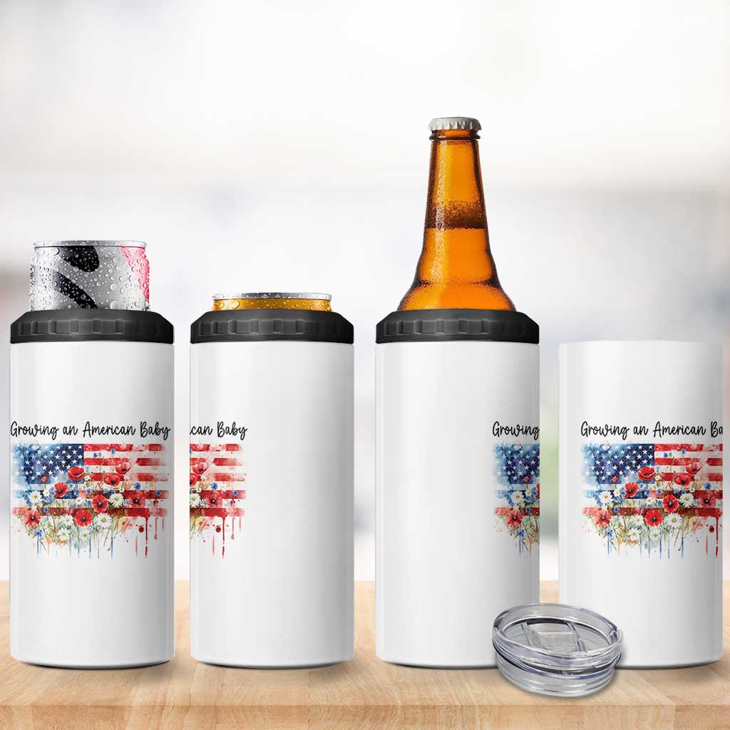 Funny 4th Of July Pregnancy Announcement 4 in 1 Can Cooler Tumbler Growing An American Baby USA Flag - Wonder Print Shop