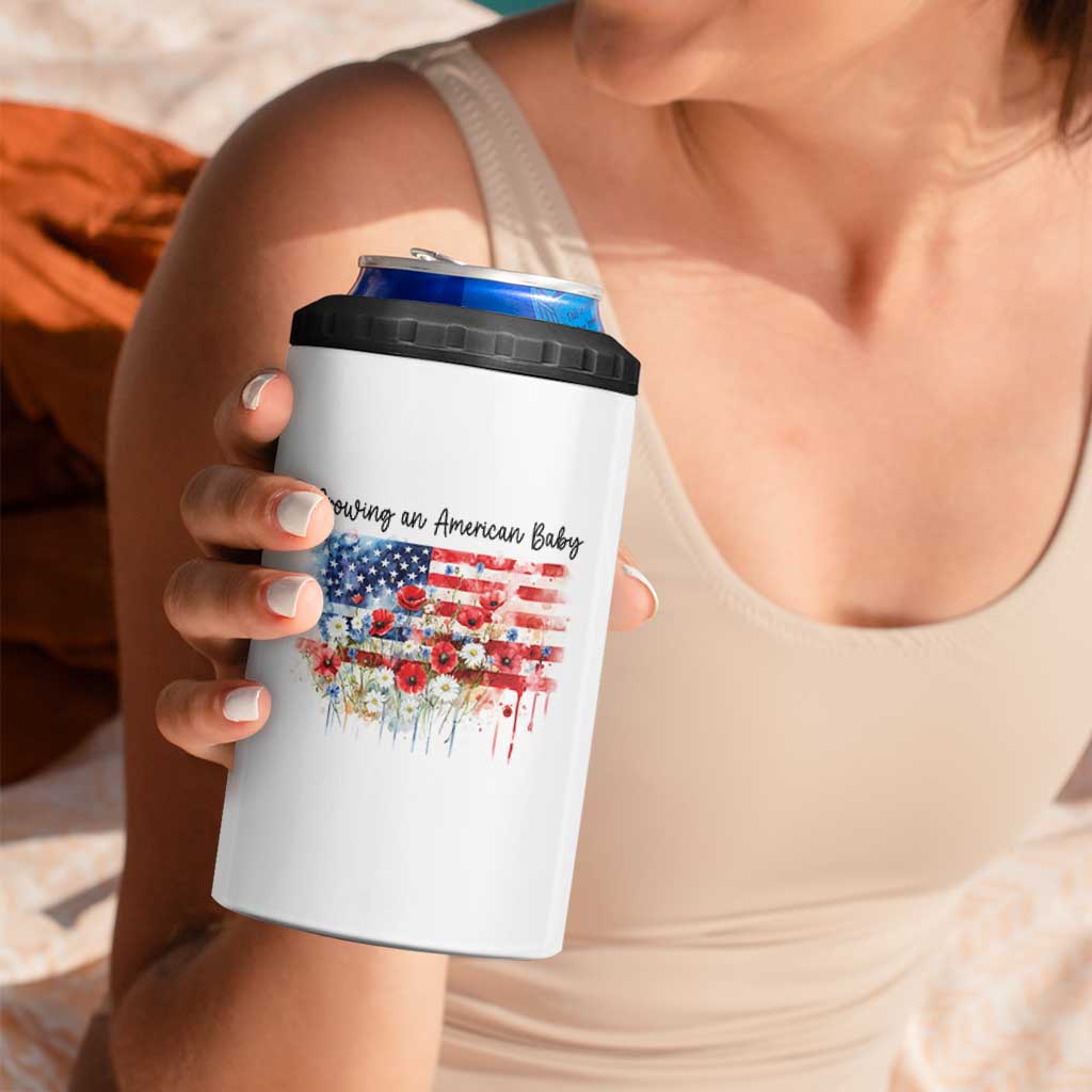 Funny 4th Of July Pregnancy Announcement 4 in 1 Can Cooler Tumbler Growing An American Baby USA Flag - Wonder Print Shop