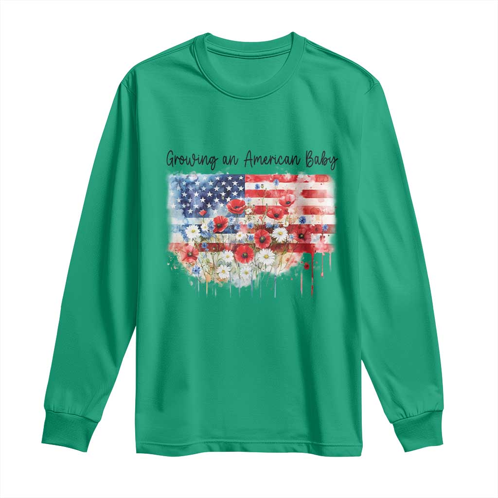 Funny 4th Of July Pregnancy Announcement Long Sleeve Shirt Growing An American Baby USA Flag - Wonder Print Shop