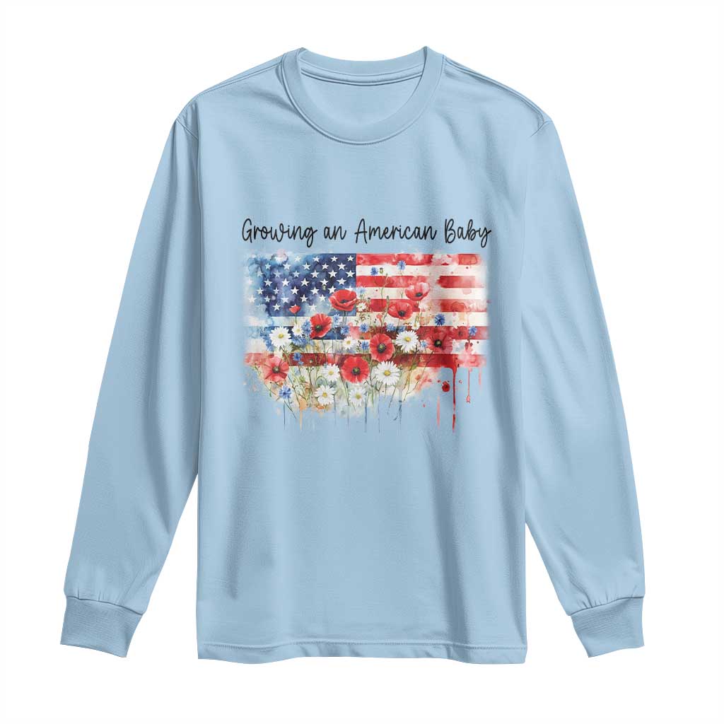 Funny 4th Of July Pregnancy Announcement Long Sleeve Shirt Growing An American Baby USA Flag - Wonder Print Shop