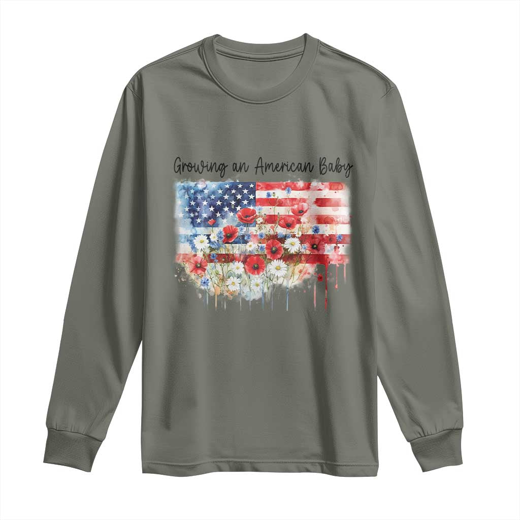 Funny 4th Of July Pregnancy Announcement Long Sleeve Shirt Growing An American Baby USA Flag - Wonder Print Shop