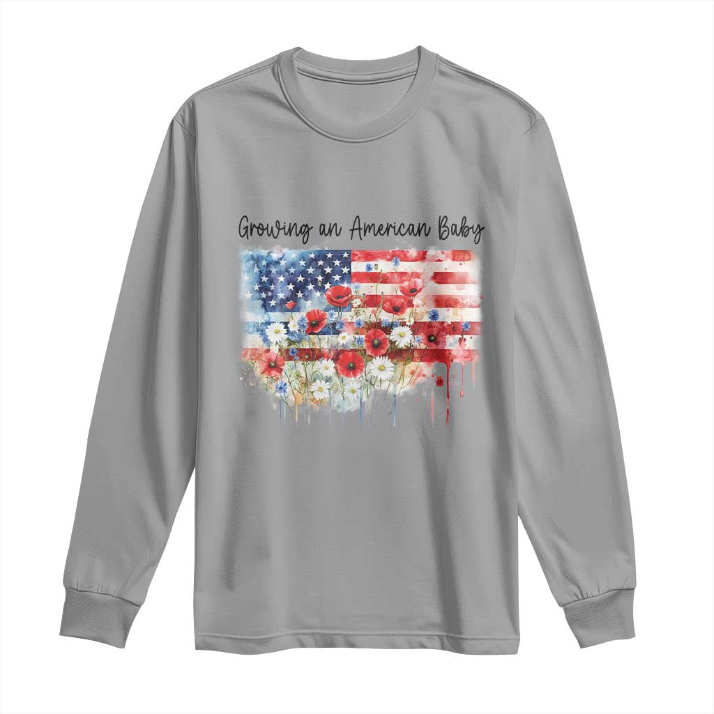 Funny 4th Of July Pregnancy Announcement Long Sleeve Shirt Growing An American Baby USA Flag - Wonder Print Shop