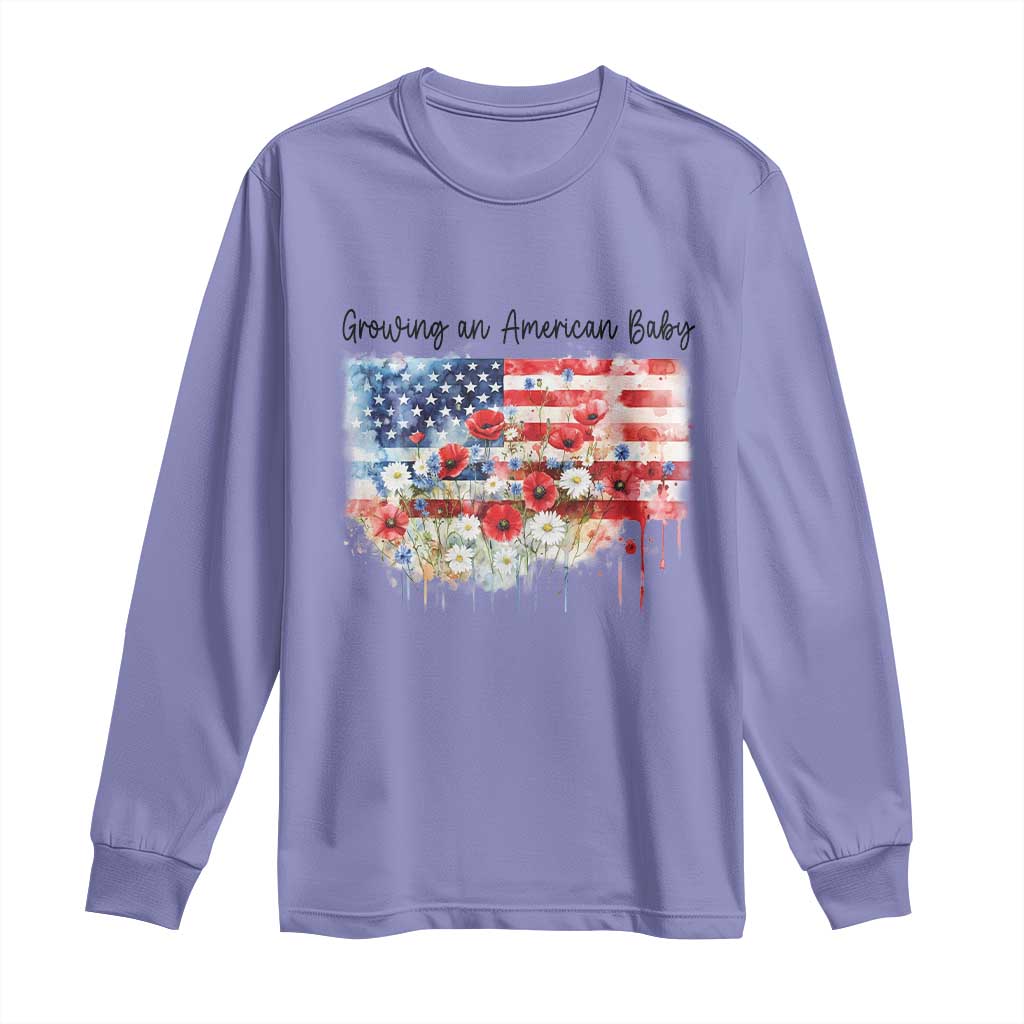 Funny 4th Of July Pregnancy Announcement Long Sleeve Shirt Growing An American Baby USA Flag - Wonder Print Shop