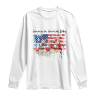 Funny 4th Of July Pregnancy Announcement Long Sleeve Shirt Growing An American Baby USA Flag - Wonder Print Shop