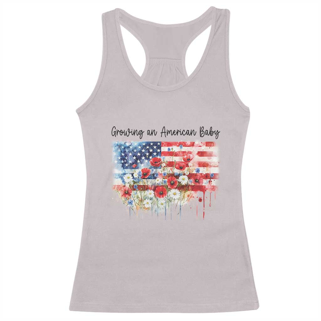 Funny 4th Of July Pregnancy Announcement Racerback Tank Top Growing An American Baby USA Flag - Wonder Print Shop
