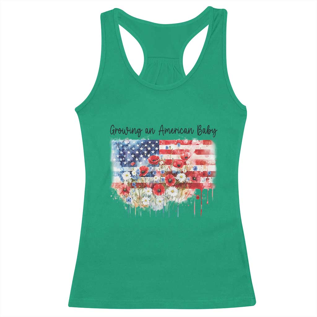 Funny 4th Of July Pregnancy Announcement Racerback Tank Top Growing An American Baby USA Flag - Wonder Print Shop