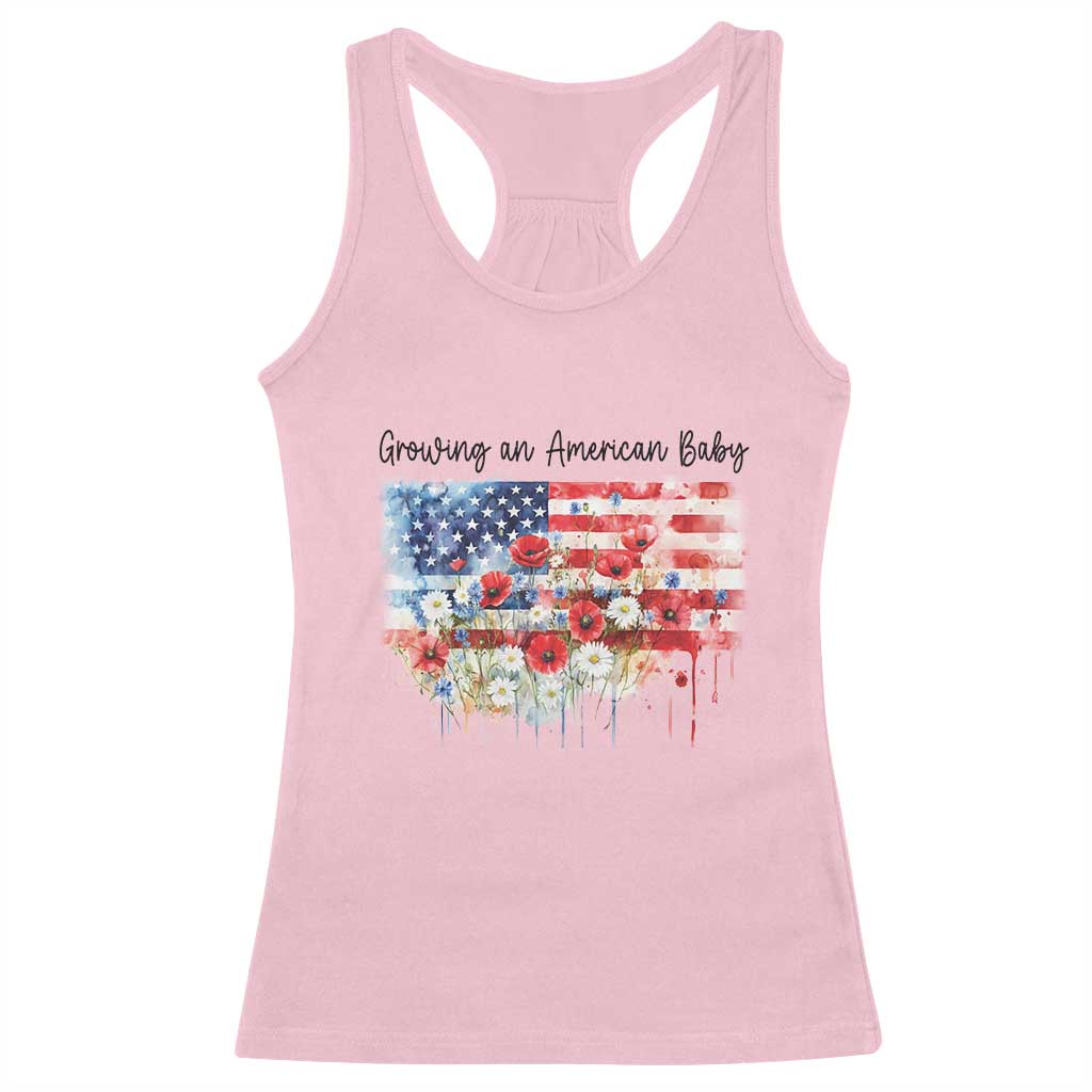 Funny 4th Of July Pregnancy Announcement Racerback Tank Top Growing An American Baby USA Flag - Wonder Print Shop