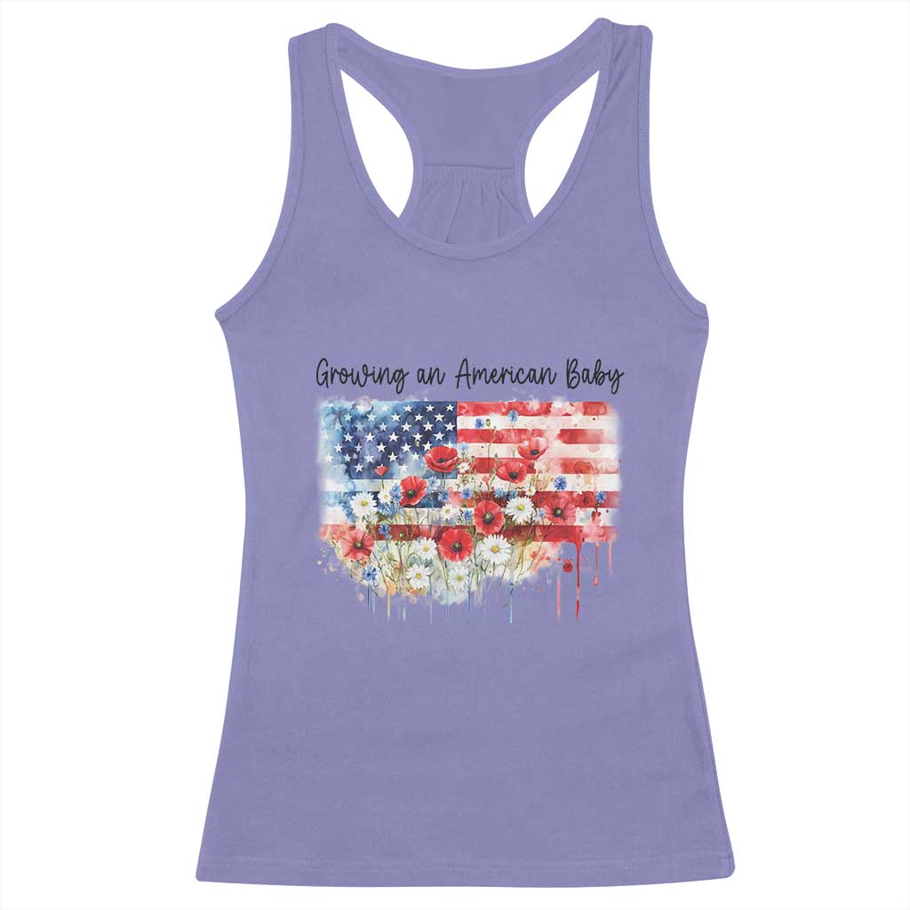 Funny 4th Of July Pregnancy Announcement Racerback Tank Top Growing An American Baby USA Flag - Wonder Print Shop