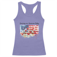 Funny 4th Of July Pregnancy Announcement Racerback Tank Top Growing An American Baby USA Flag - Wonder Print Shop
