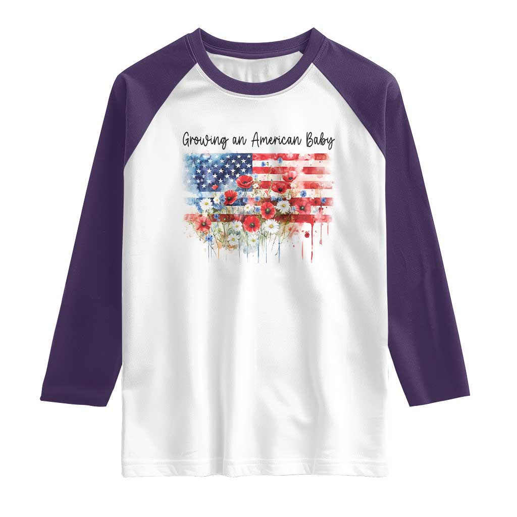 Funny 4th Of July Pregnancy Announcement Raglan Shirt Growing An American Baby USA Flag - Wonder Print Shop