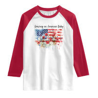 Funny 4th Of July Pregnancy Announcement Raglan Shirt Growing An American Baby USA Flag - Wonder Print Shop