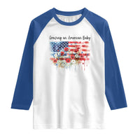 Funny 4th Of July Pregnancy Announcement Raglan Shirt Growing An American Baby USA Flag - Wonder Print Shop